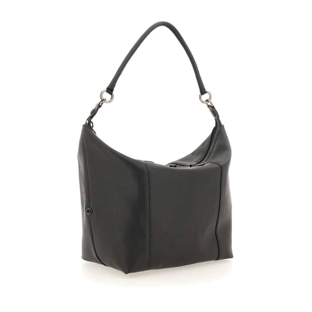 Borsa Shopper Trasformabile Large in Pelle di Vitello Martellato - Nera