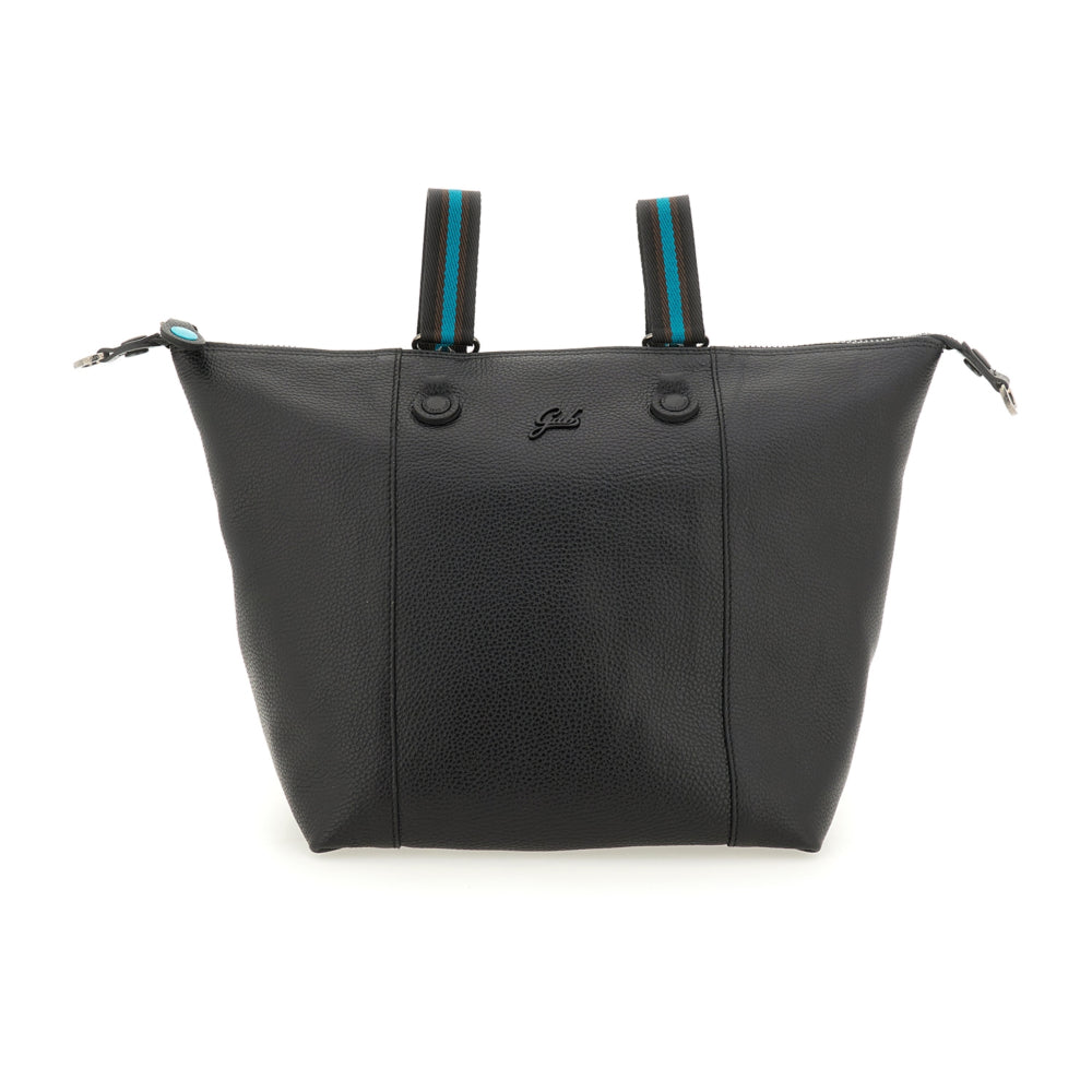 Borsa Shopper Trasformabile Large in Pelle di Vitello Martellato - Nera