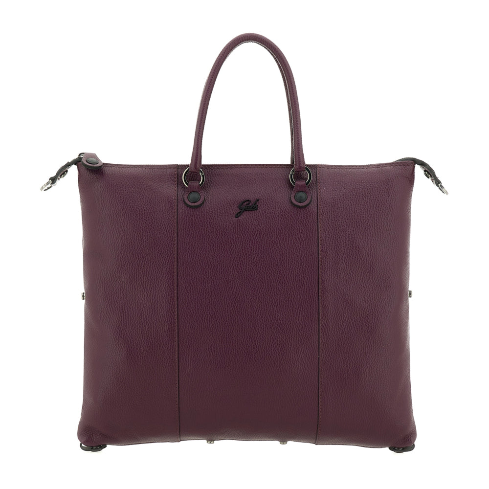 Borsa Shopper Trasformabile Large in Pelle di Vitello Martellato - Magenta