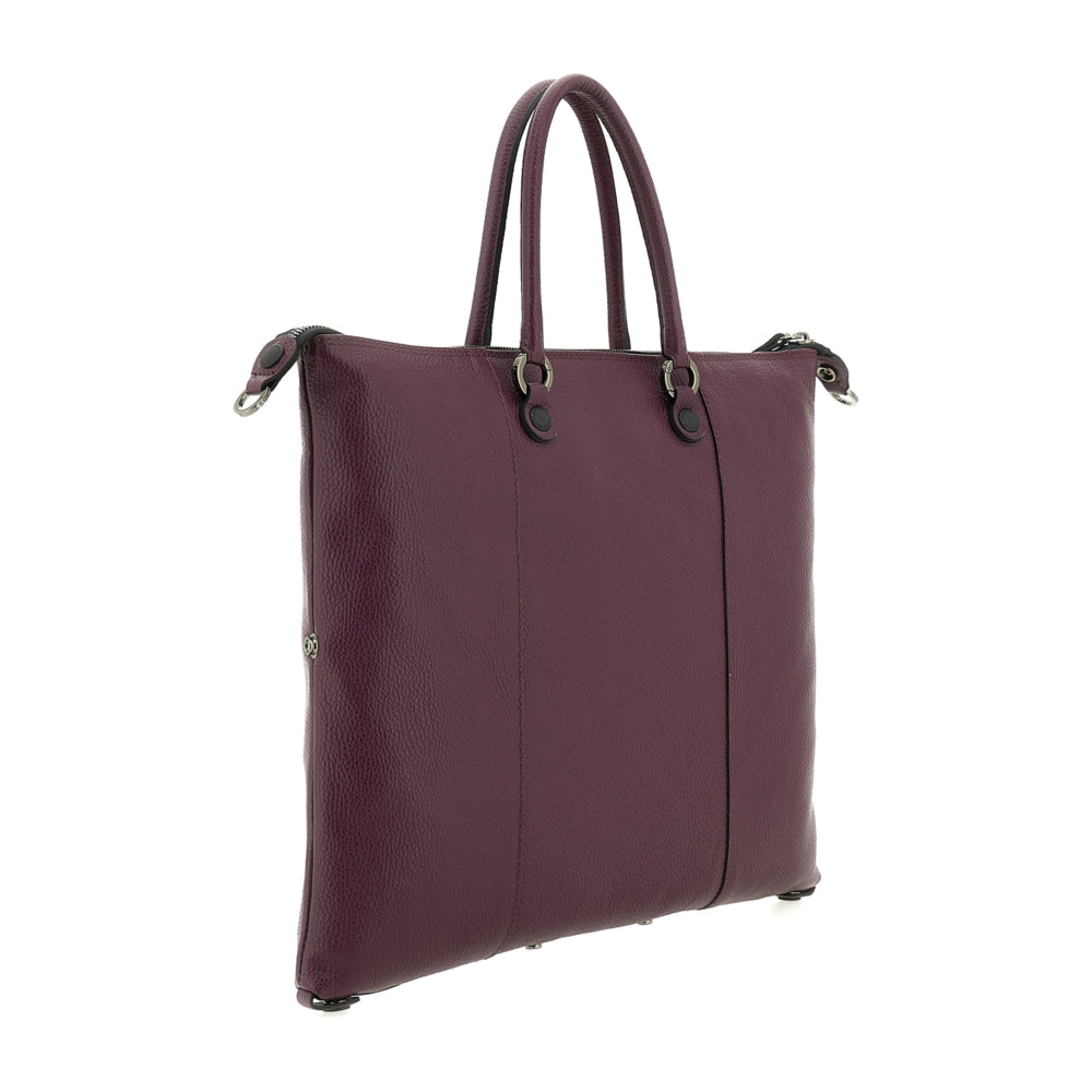 Borsa Shopper Trasformabile Large in Pelle di Vitello Martellato - Magenta