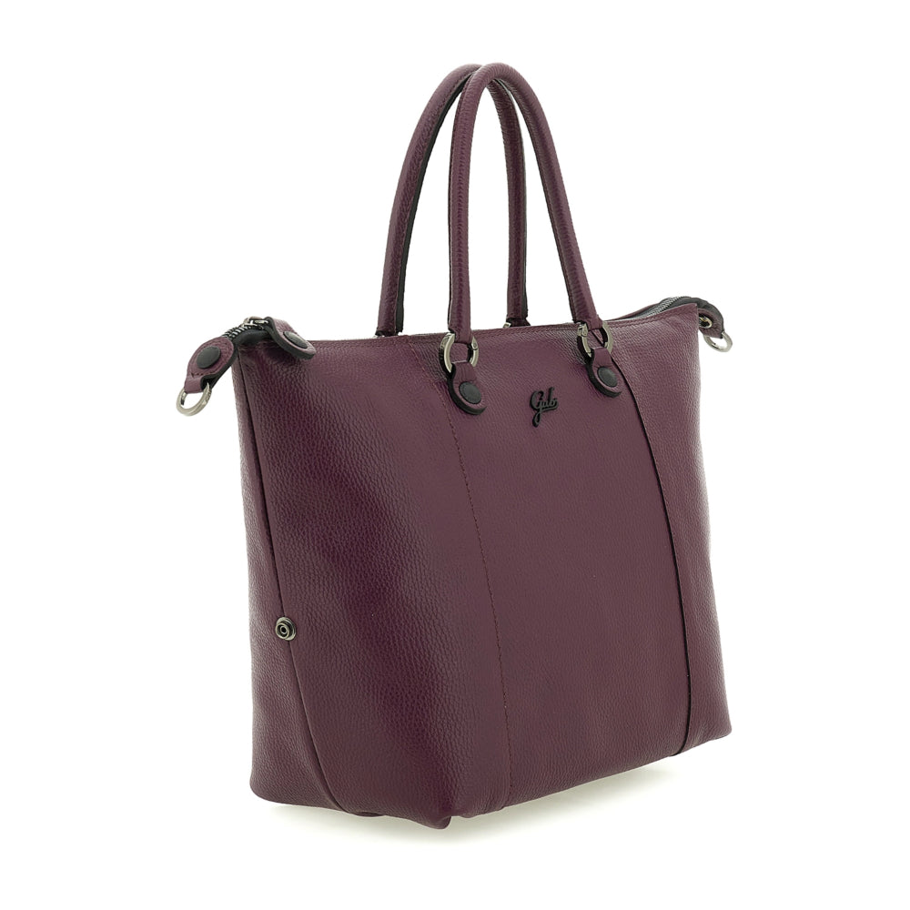 Borsa Shopper Trasformabile Large in Pelle di Vitello Martellato - Magenta