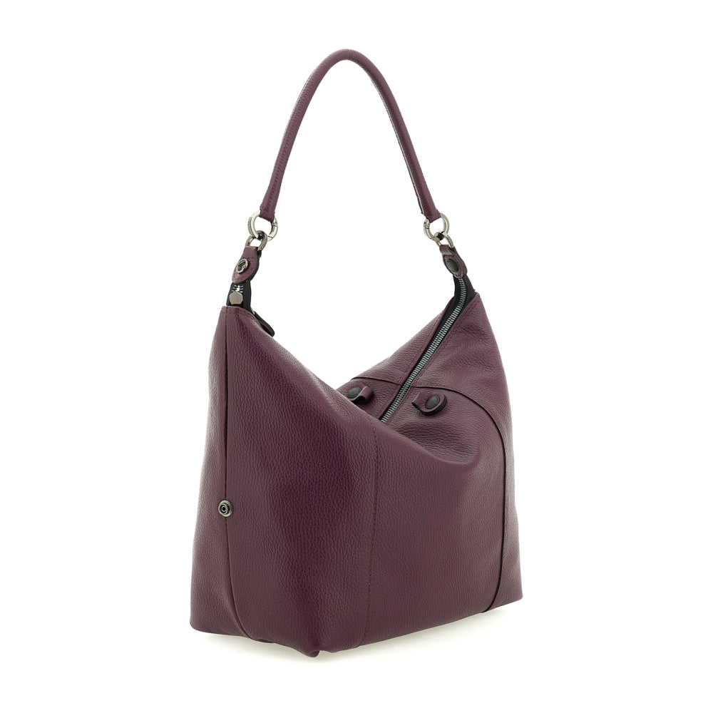 Borsa Shopper Trasformabile Large in Pelle di Vitello Martellato - Magenta
