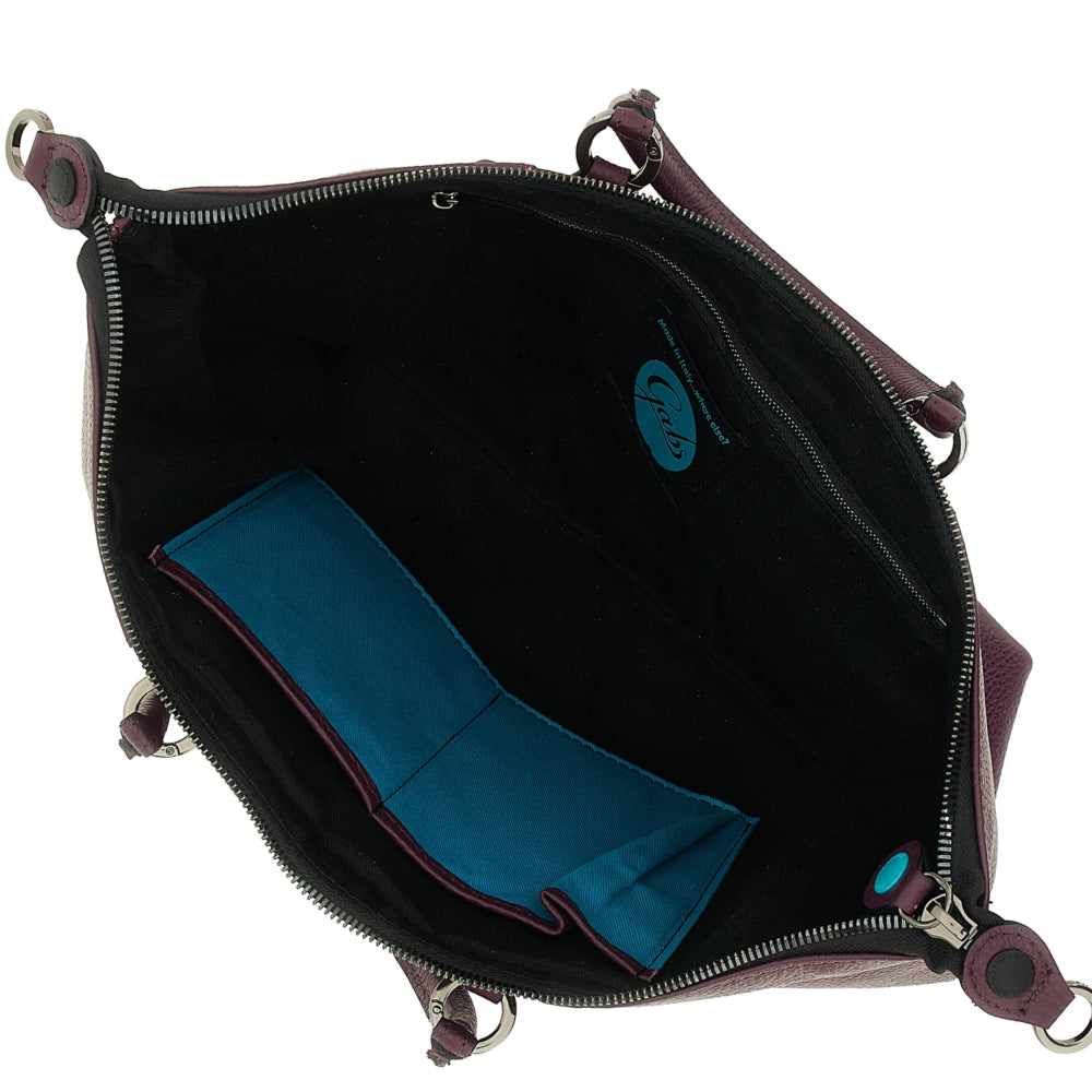 Borsa Shopper Trasformabile Large in Pelle di Vitello Martellato - Magenta