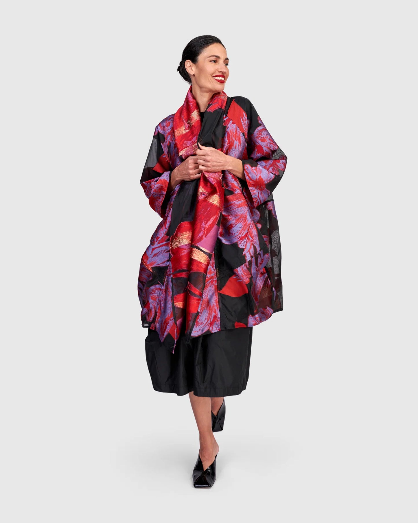 Giacca Spolverino Oversize in Tulle e Jacquard Floreale