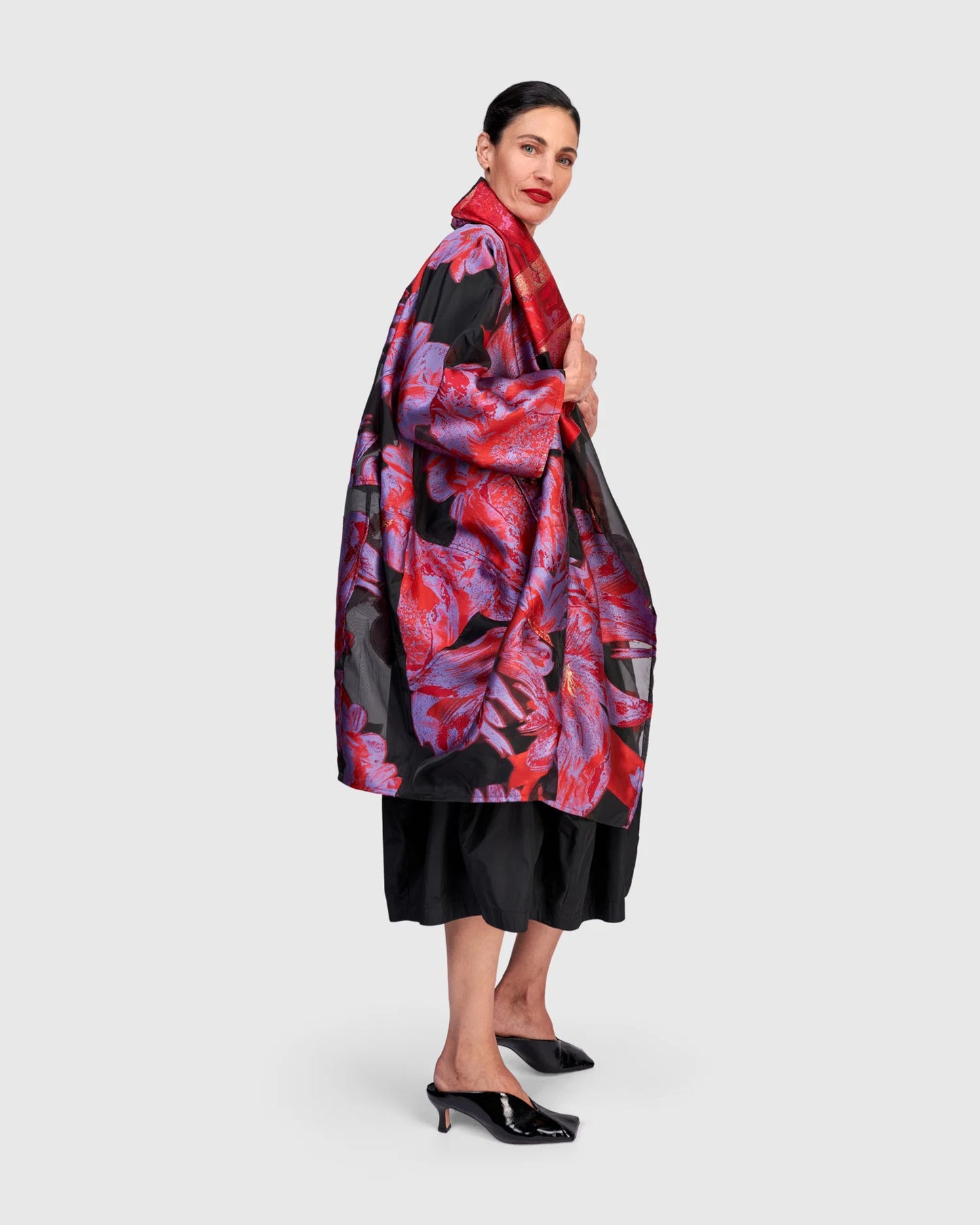 Giacca Spolverino Oversize in Tulle e Jacquard Floreale