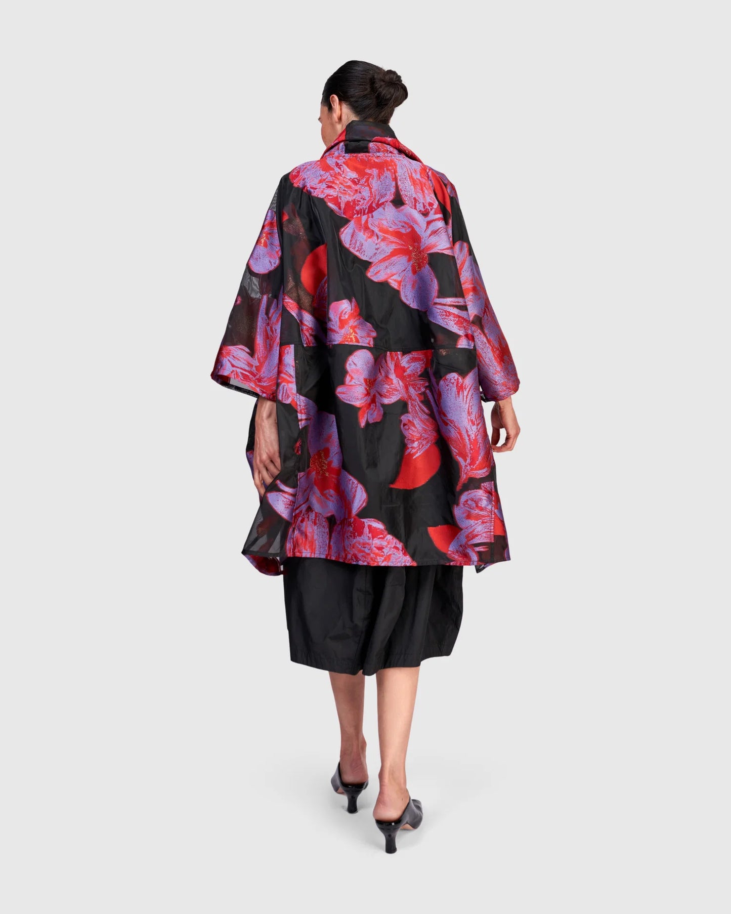 Giacca Spolverino Oversize in Tulle e Jacquard Floreale