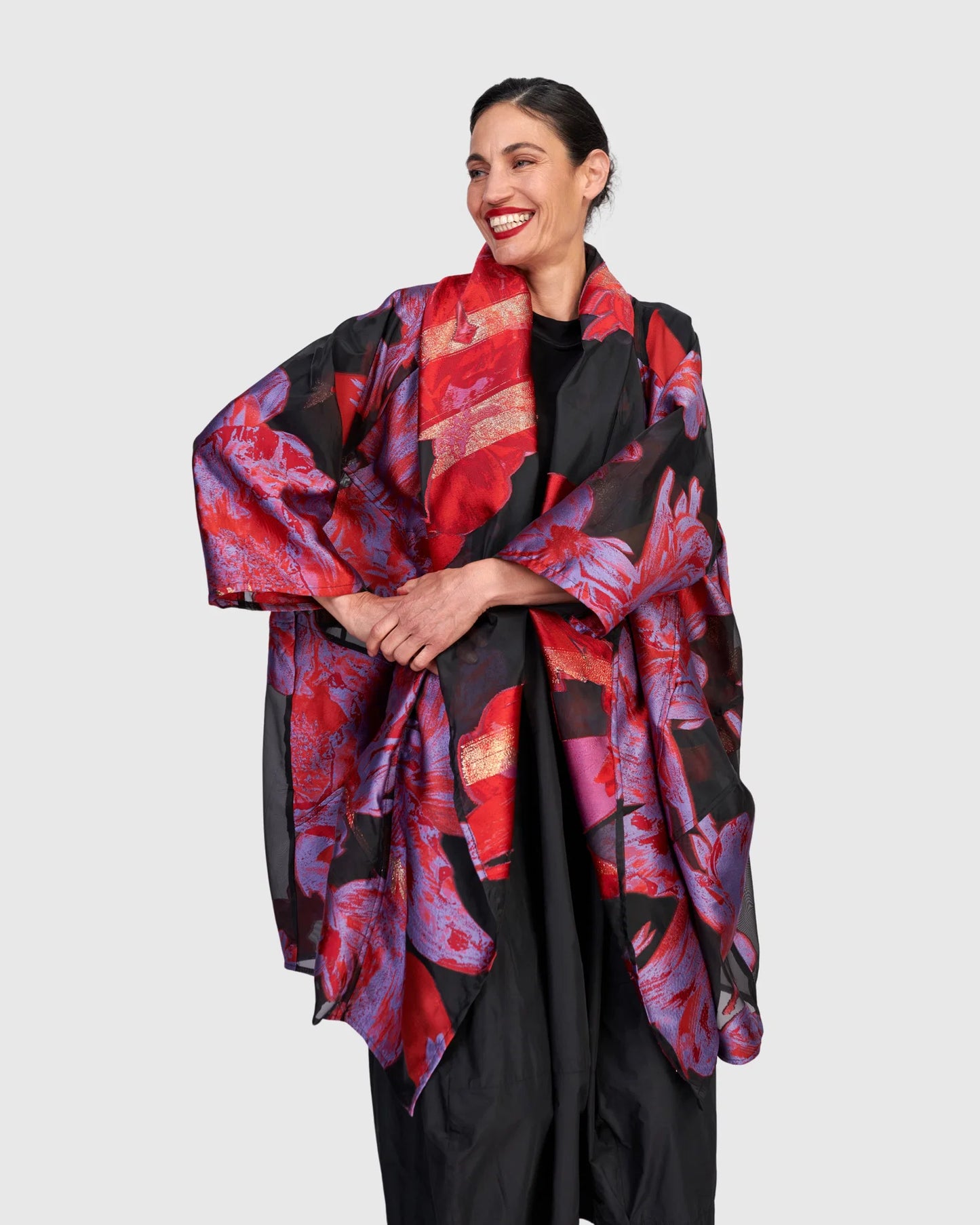 Giacca Spolverino Oversize in Tulle e Jacquard Floreale