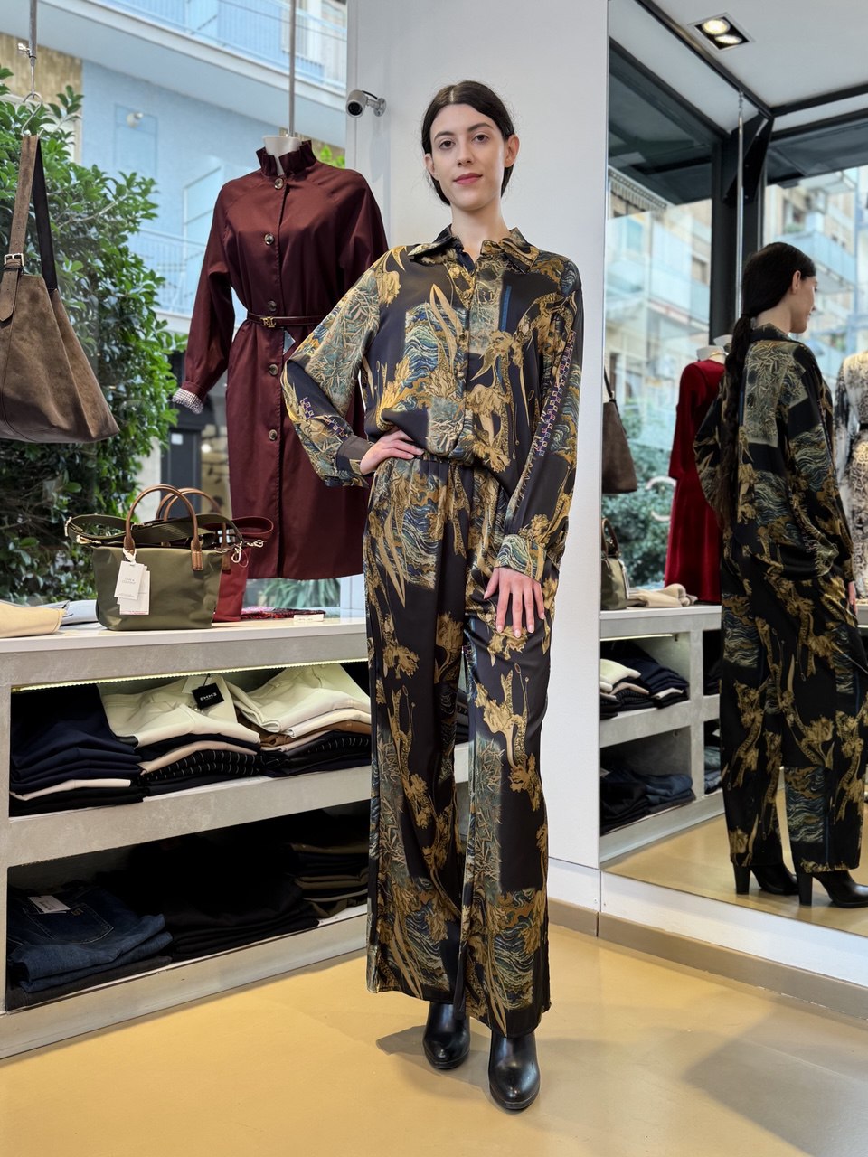 Completo Pantalone in Raso Stampa "Fondo Marino"