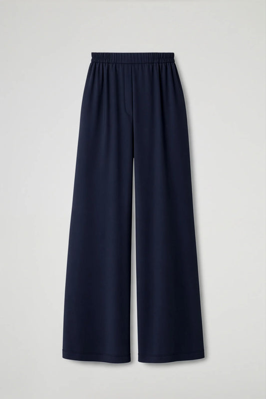 Pantalone A Palazzo In Tessuto Fluido - Blu, Beige