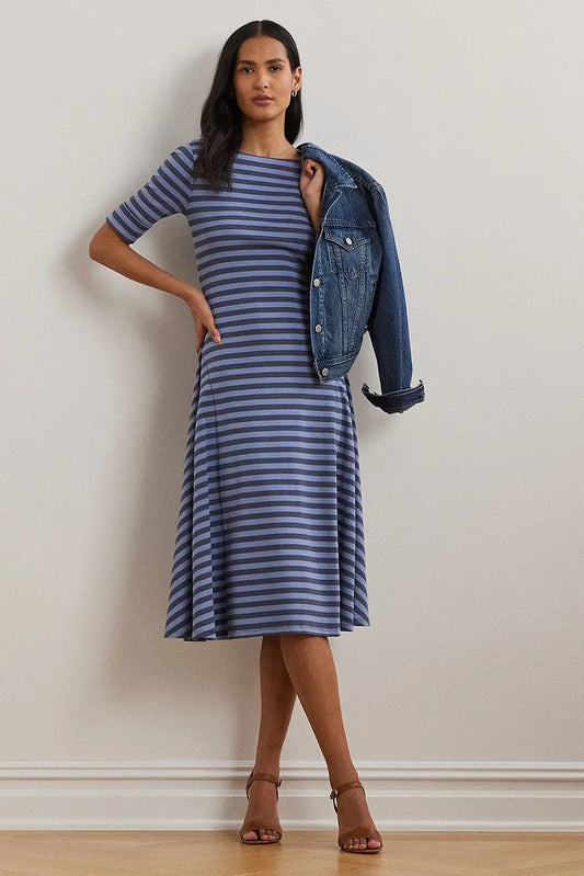 Abito Lungo a Righe in Cotone Stretch