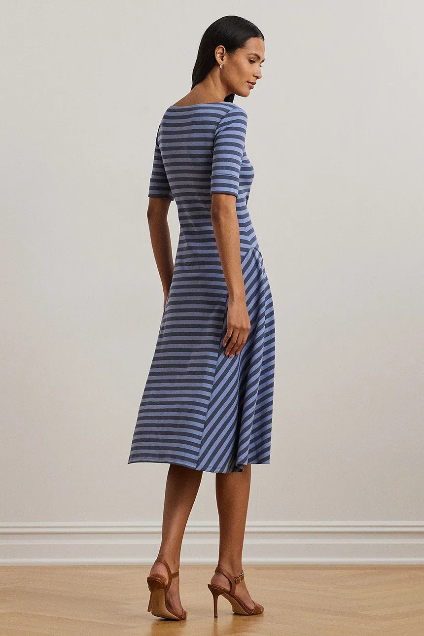 Abito Lungo a Righe in Cotone Stretch