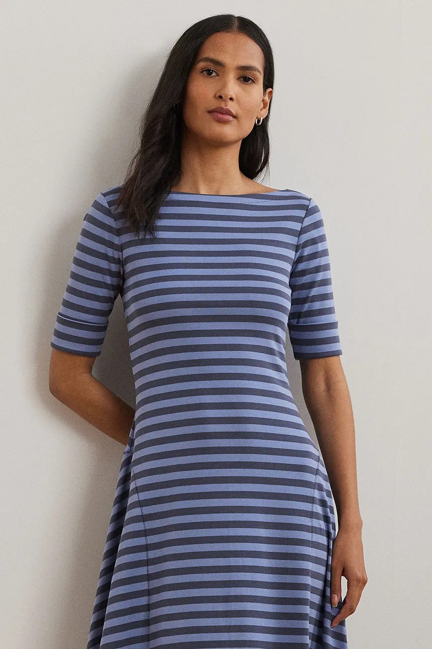 Abito Lungo a Righe in Cotone Stretch