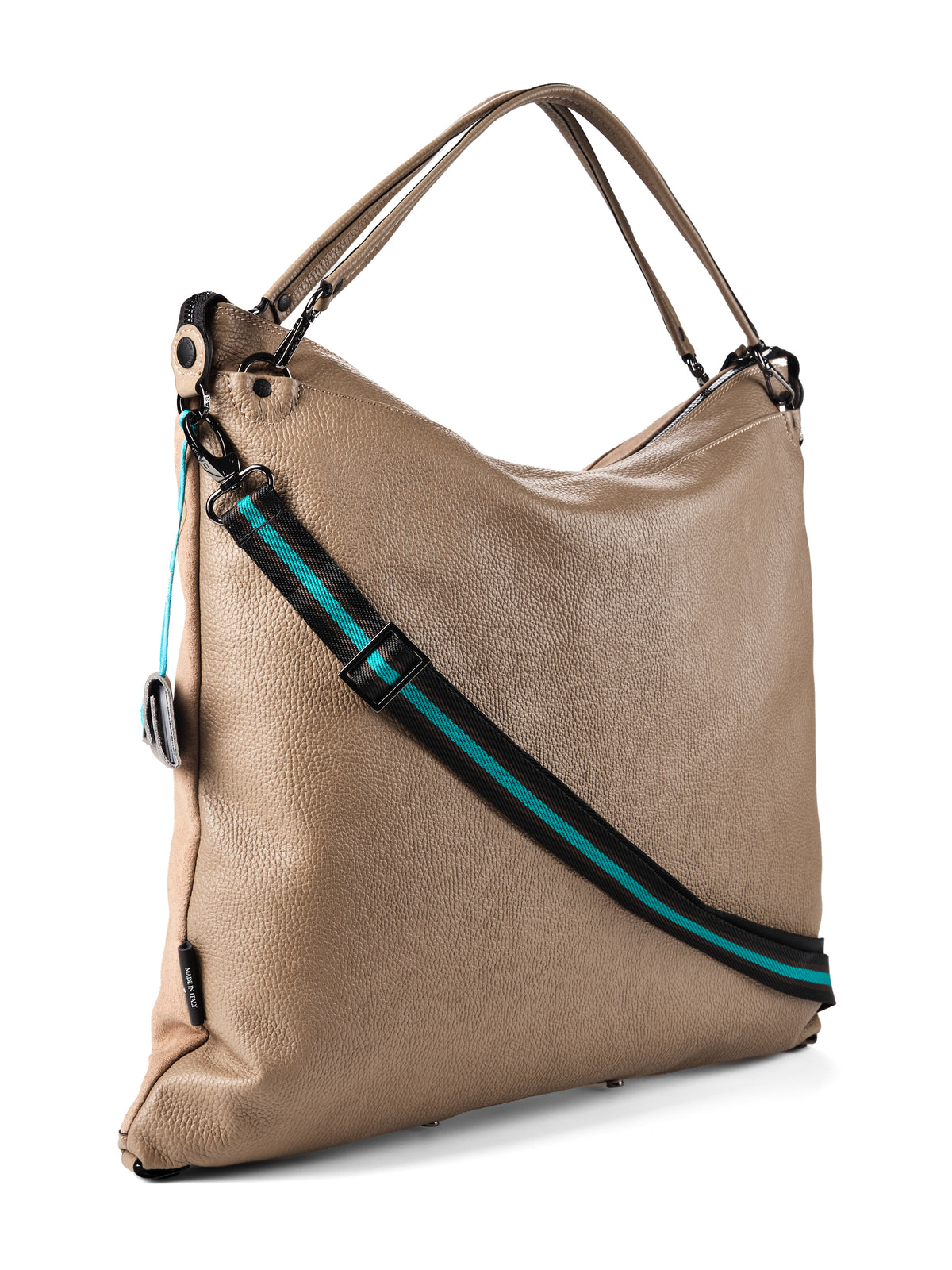 Borsa Grande in Pelle e Camoscio - Grigio, Beige, Blu