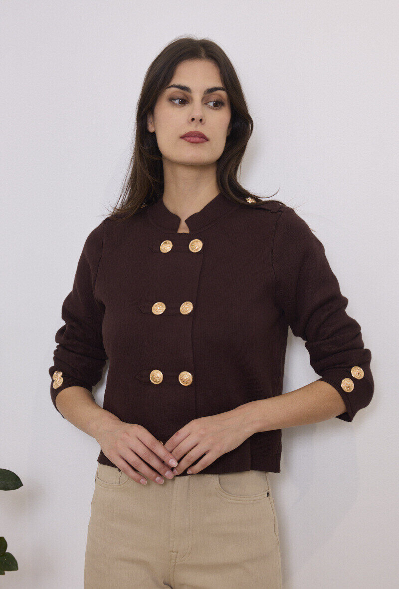 Giacca in Maglia Stile Ufficiale con Bottoni Dorati