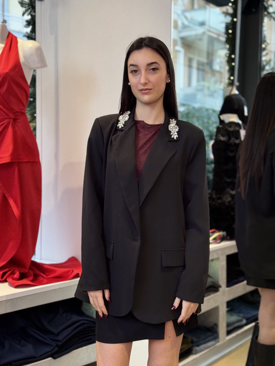 Giacca a Blazer Oversize con Pietre applicate sul collo