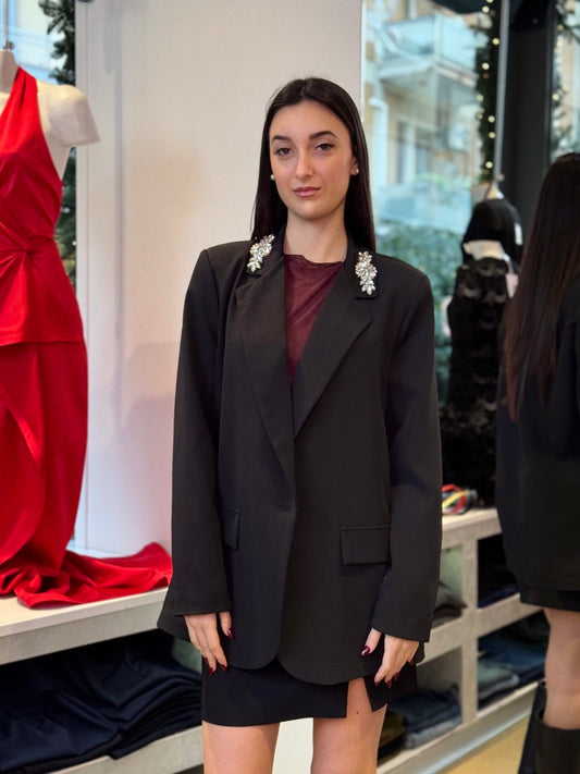 Giacca a Blazer Oversize con Pietre applicate sul collo
