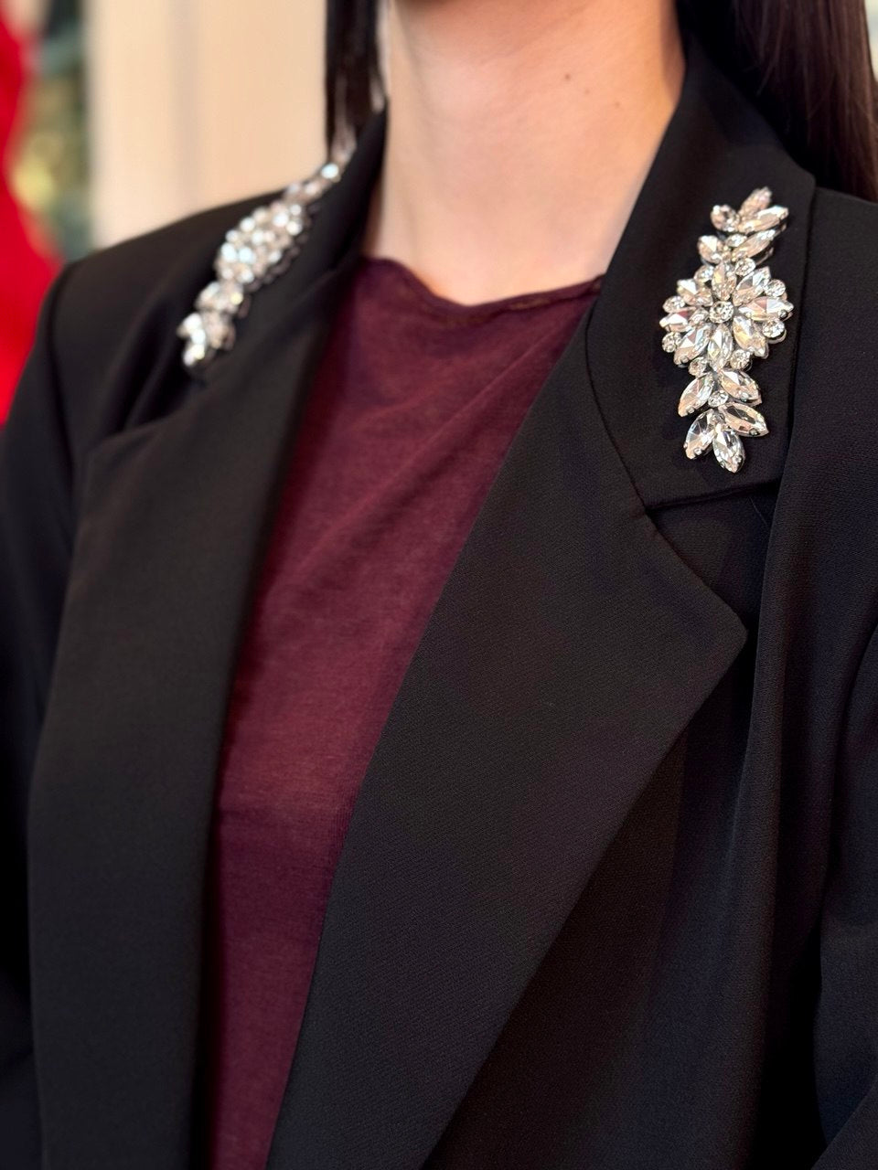 Giacca a Blazer Oversize con Pietre applicate sul collo