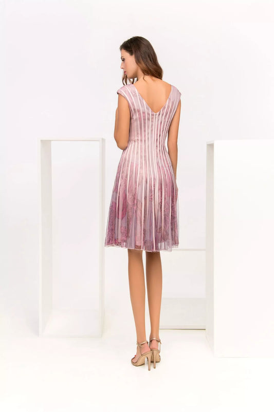 Abito Corto in Tulle e Raso Scollato sulla Schiena - Rosa