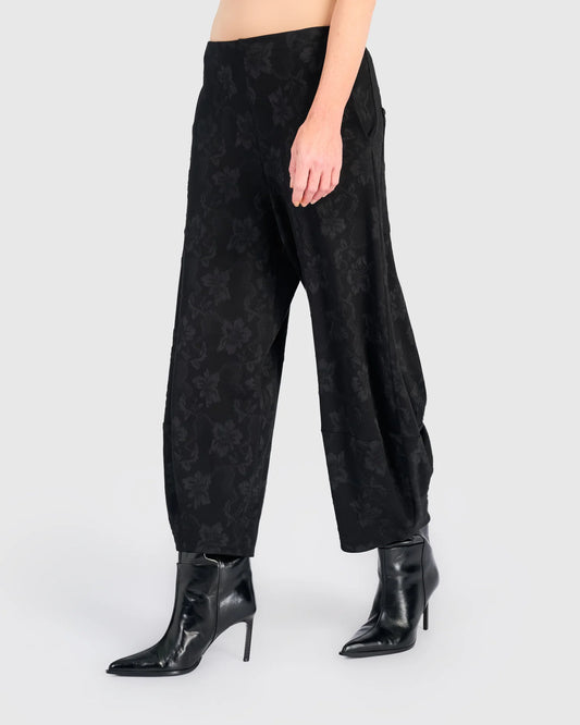 Pantaloni Ampi in Stampa Floreale su Tessuto Elasticizzato