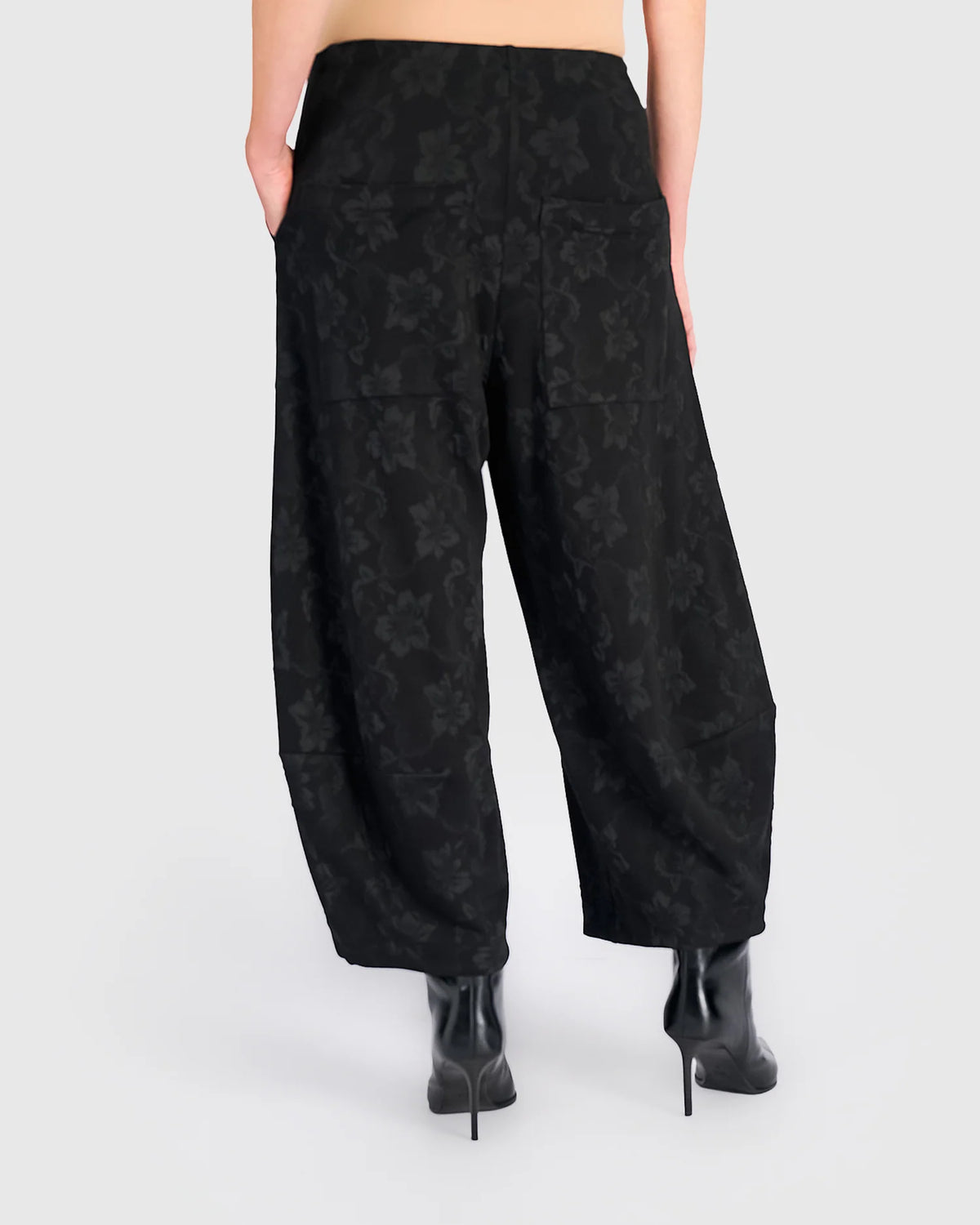 Pantaloni Ampi in Stampa Floreale su Tessuto Elasticizzato