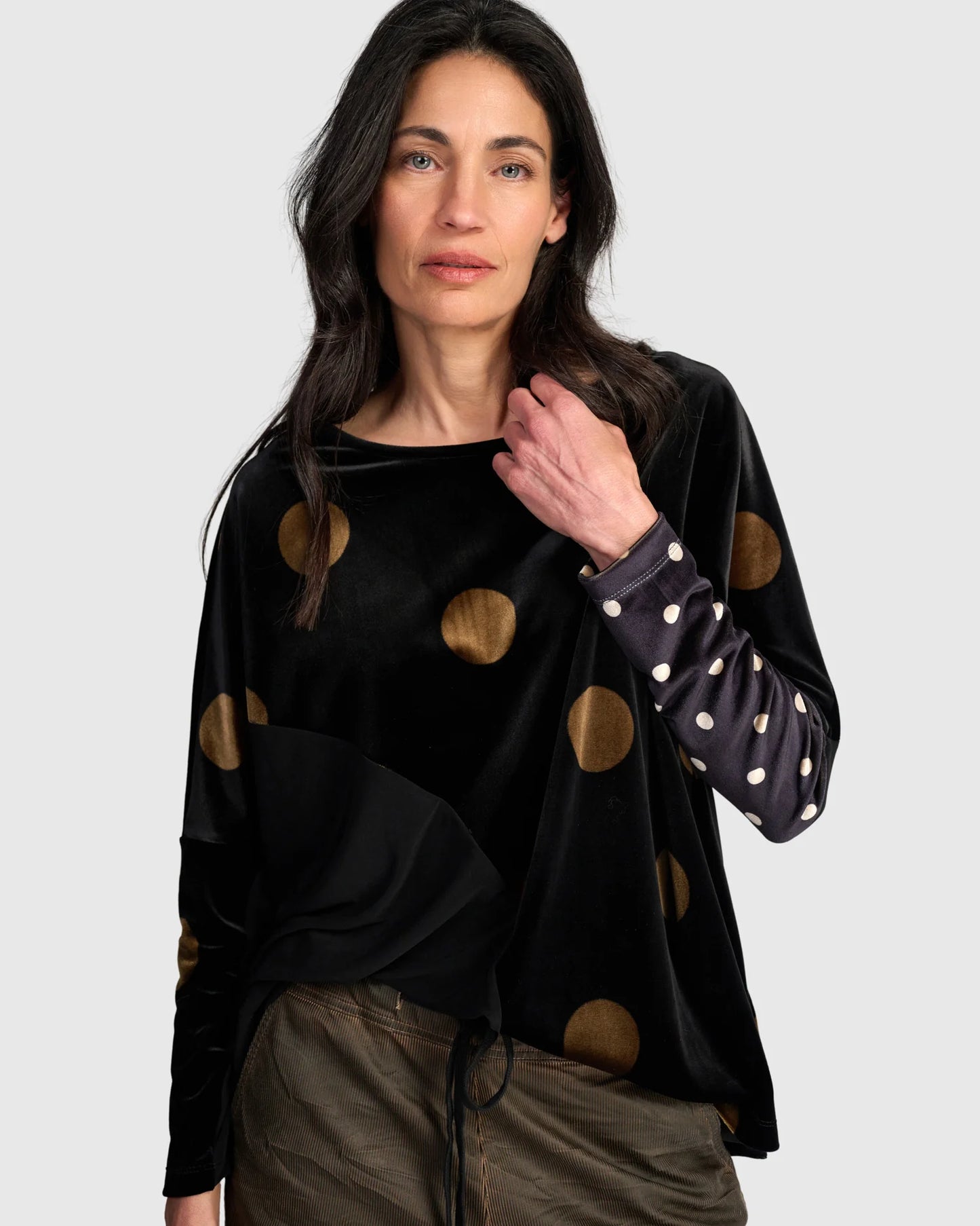 Maglia a Girocollo in Velluto Leggero e Pois