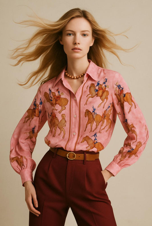 🐪 Camicia in Raso con Stampa "Carovana nel Deserto"