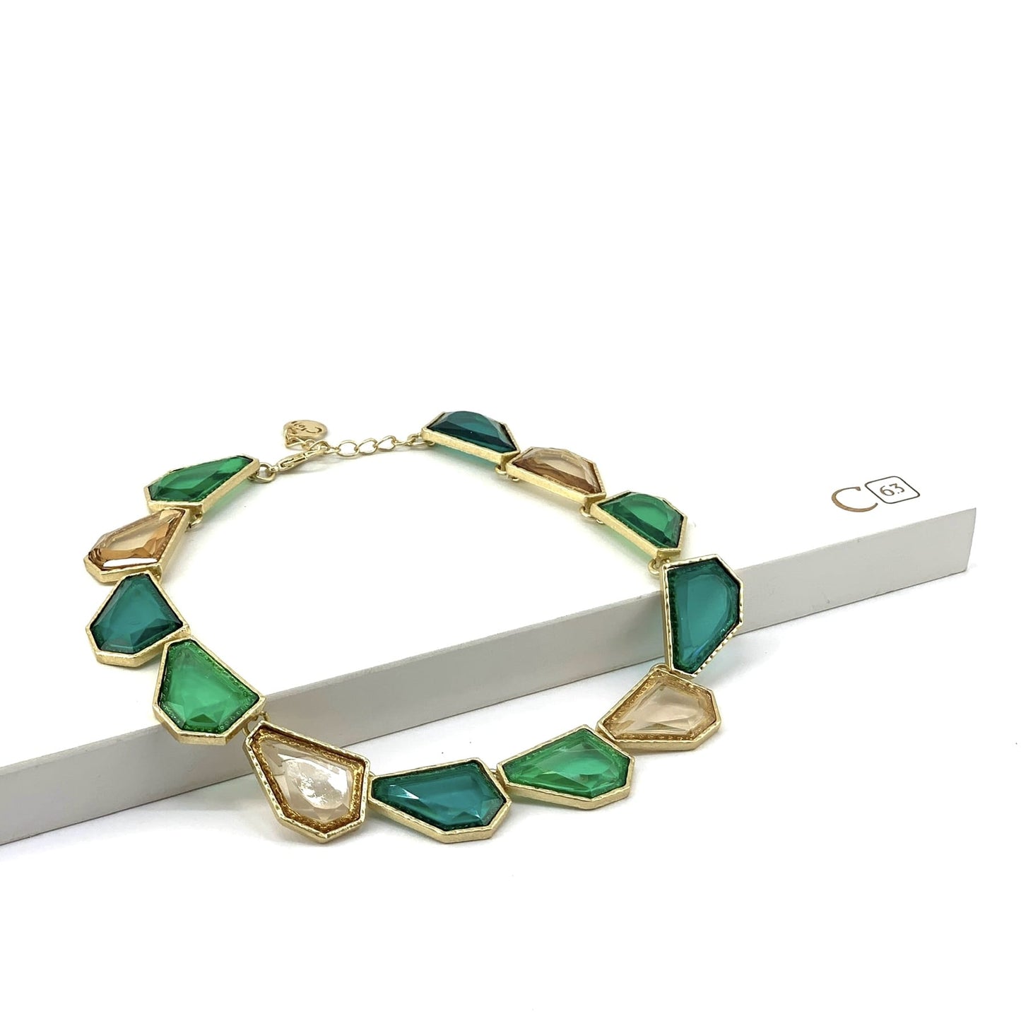 Necklace with colored stones - Blue, Green, or Pink orange