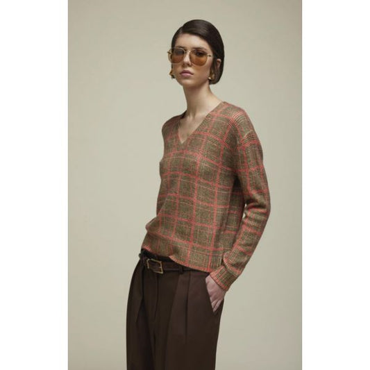 Maglia Scollo a V in Principe di Galles