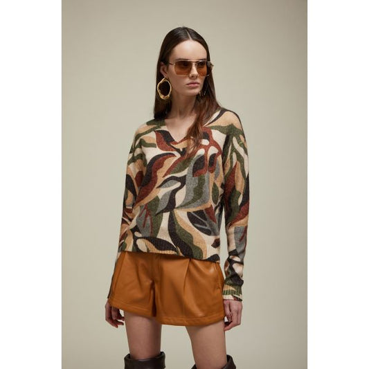 Maglia Scollo V Over Corta a Fantasia