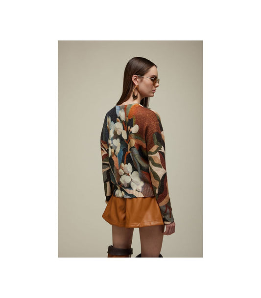 Maglia Scollo V Over Corta a Fantasia