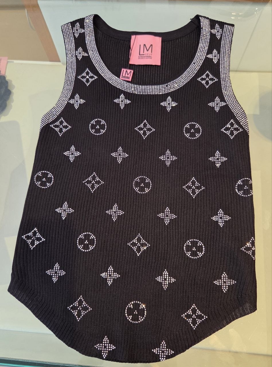 Top a costine con strass - Bianco o Nero