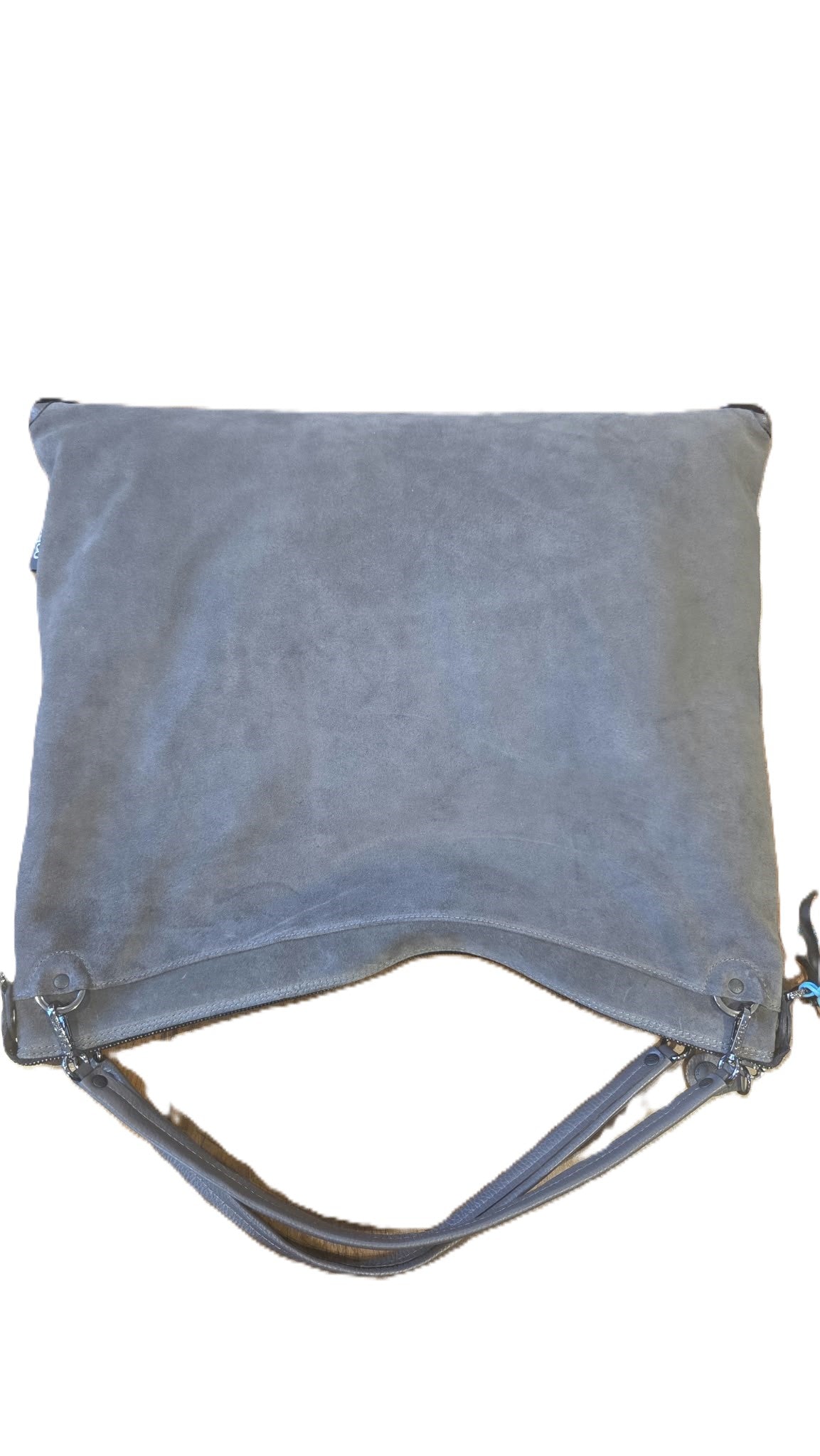 Borsa Grande in Pelle e Camoscio - Grigio, Beige, Blu