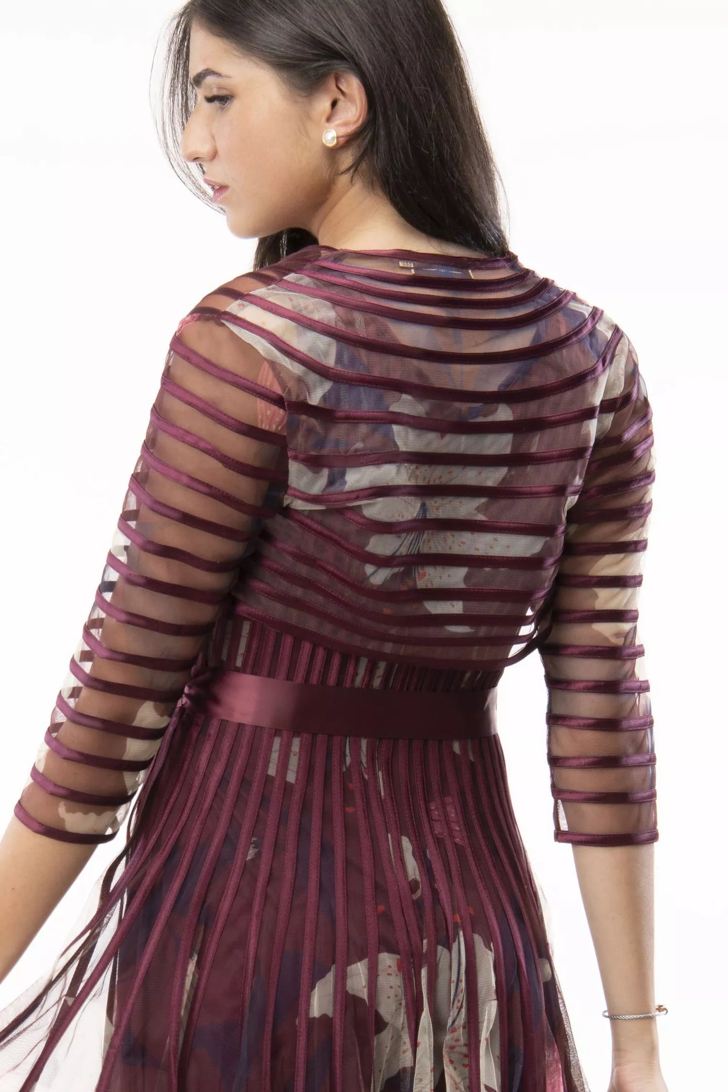 Giacca bolero stampata con fettucce in raso - Ottanio, Corallo, Verde Dorato, Blu, Verde Oliva, Bordeaux, Rosa Cipria
