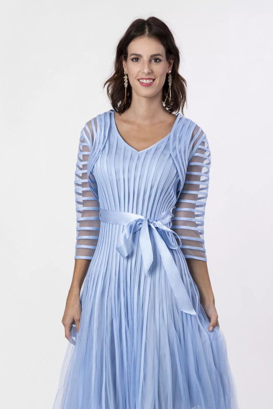 Giacca bolero elegante con bande in raso - Azzurro, Celeste