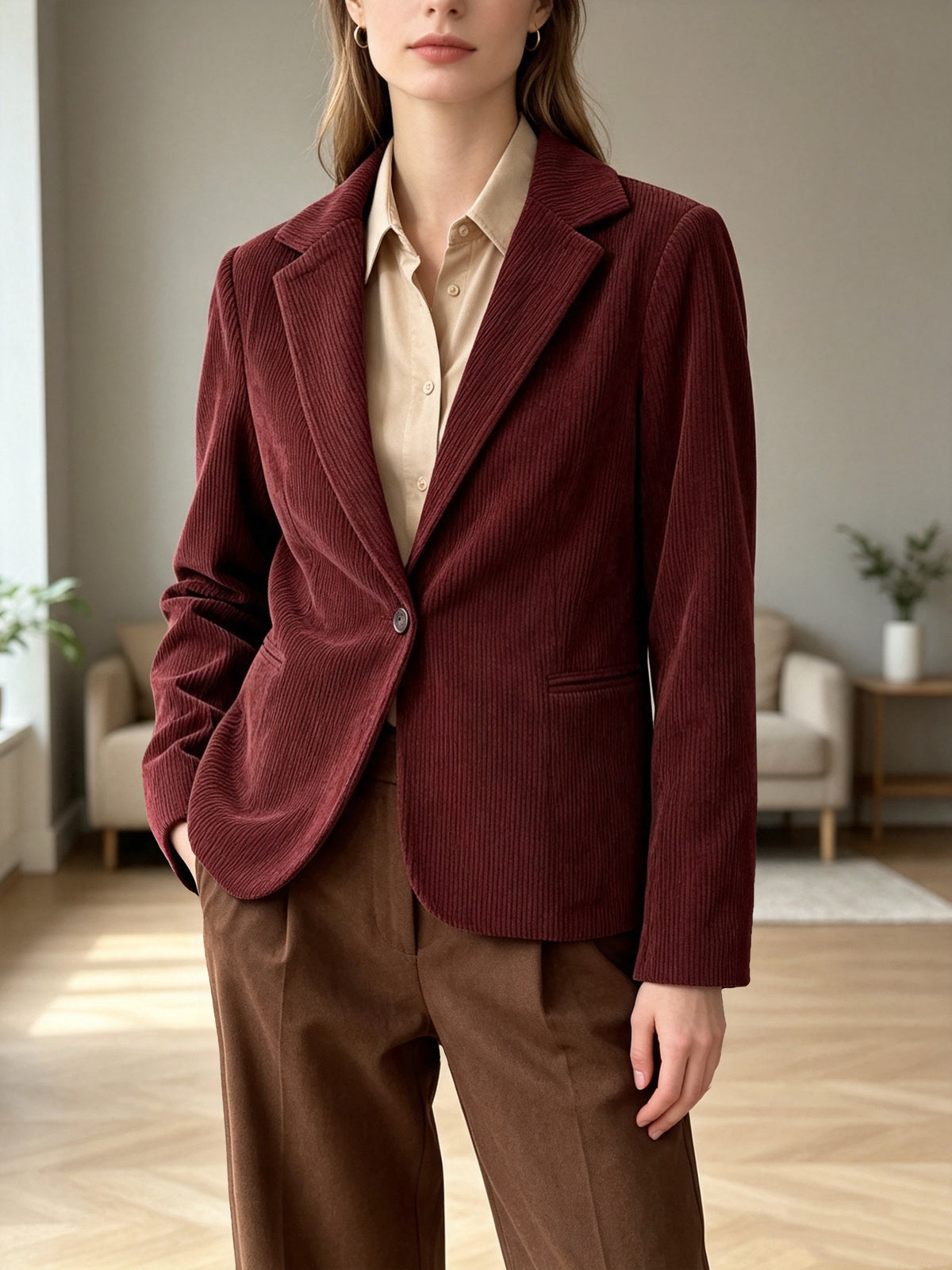 Giacca Blazer in Velluto a Coste - Bordeaux, Marrone