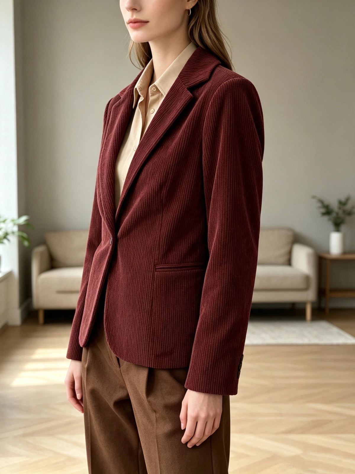 Giacca Blazer in Velluto a Coste - Bordeaux, Marrone