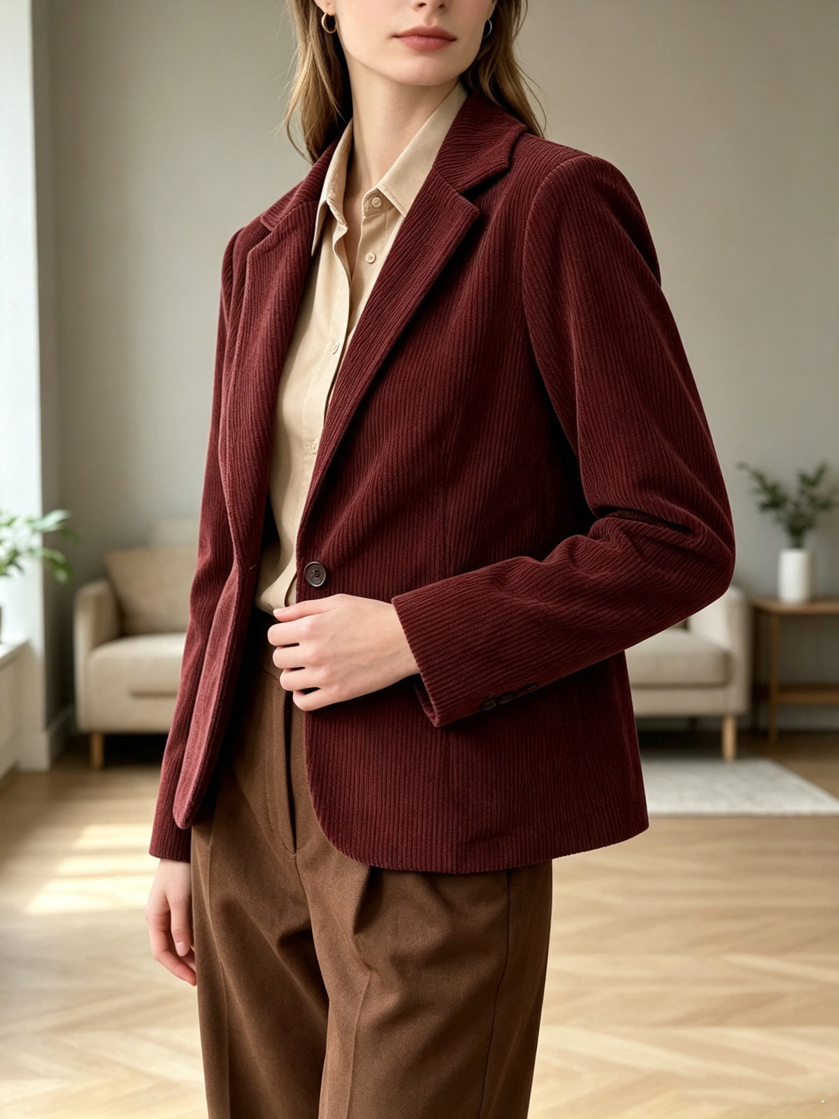 Giacca Blazer in Velluto a Coste - Bordeaux, Marrone