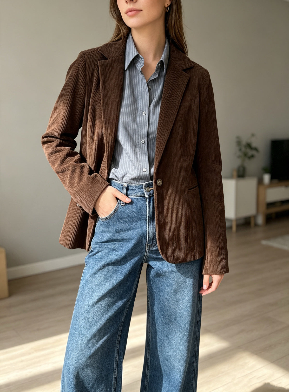 Giacca Blazer in Velluto a Coste - Bordeaux, Marrone