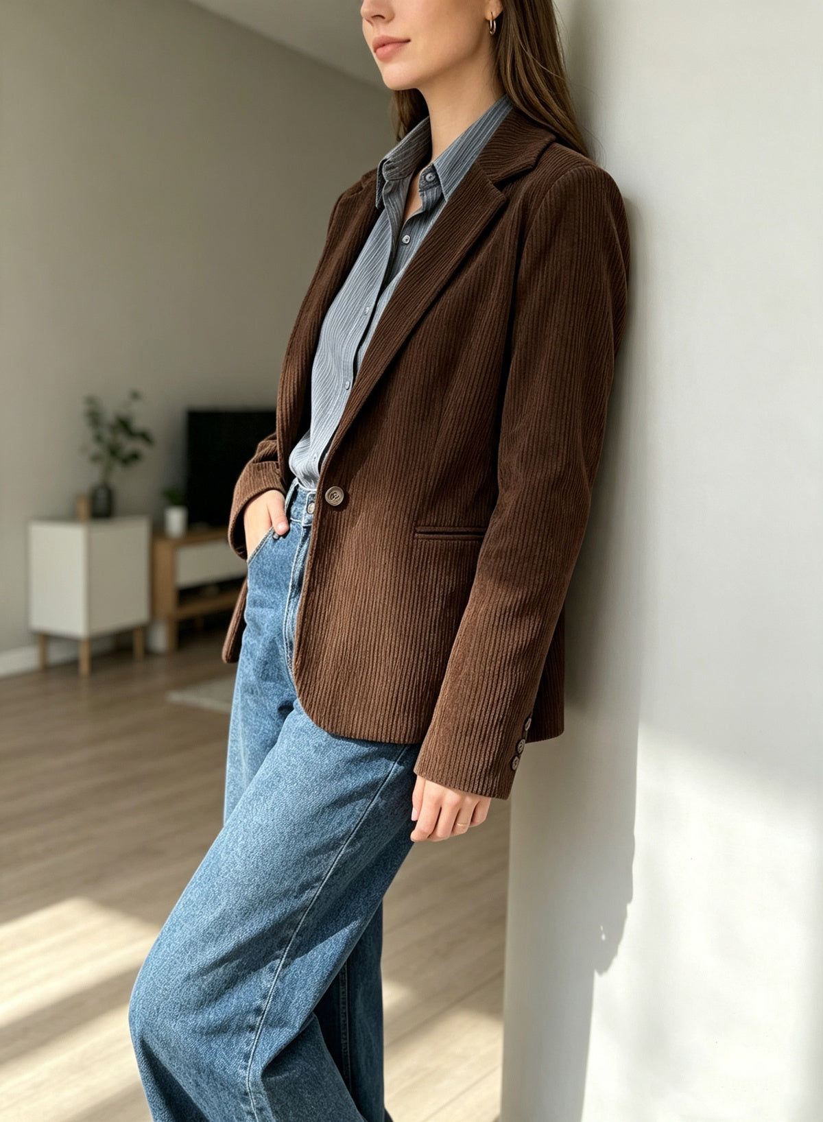 Giacca Blazer in Velluto a Coste - Bordeaux, Marrone