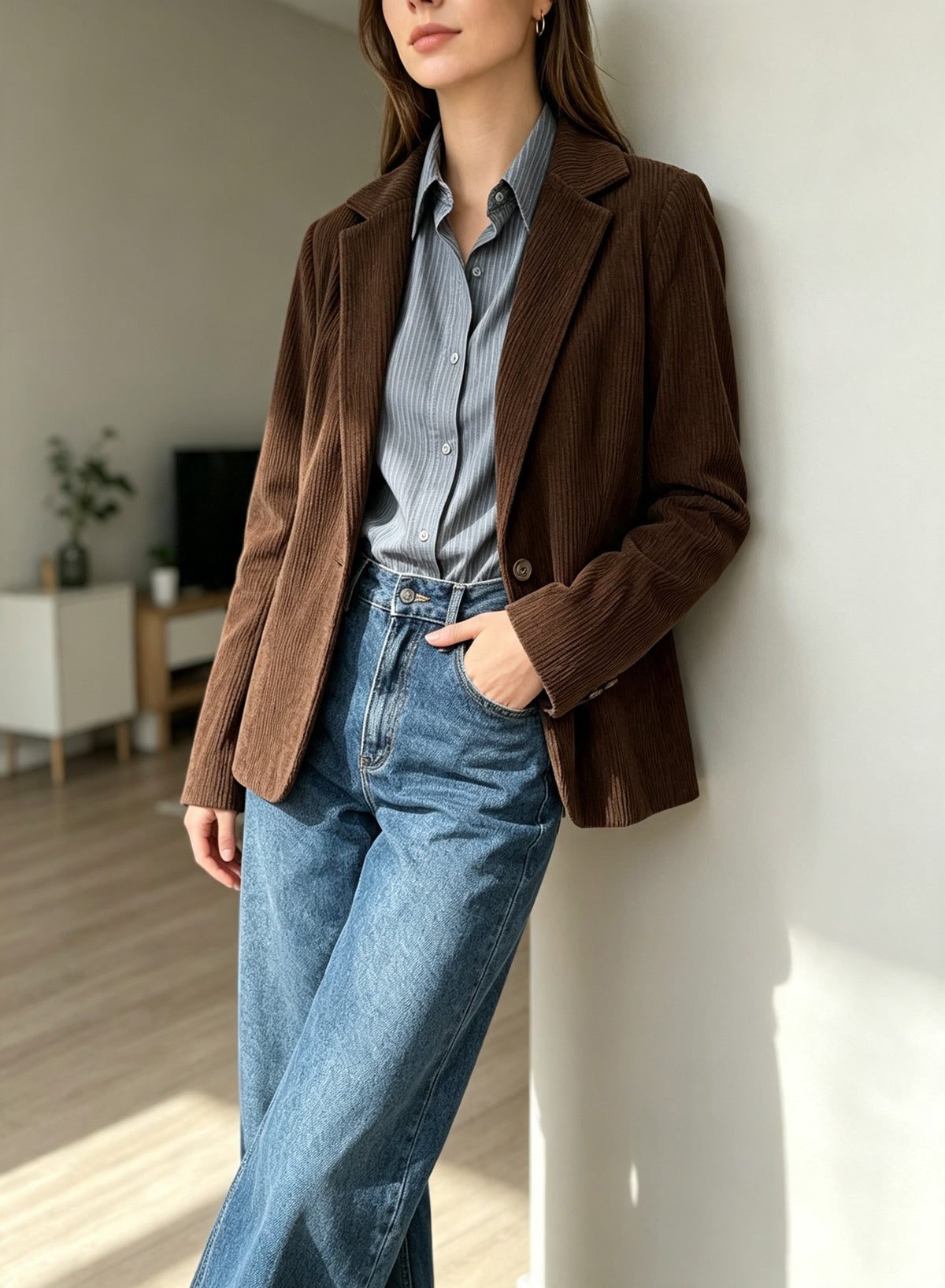 Giacca Blazer in Velluto a Coste - Bordeaux, Marrone