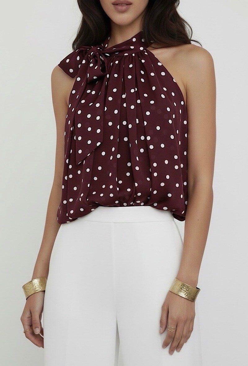 Top a Pois con Scollatura all'Americana