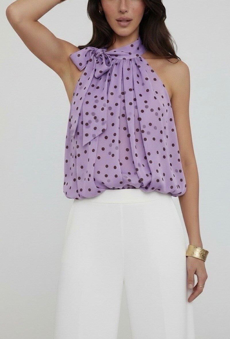 Top a Pois con Scollatura all'Americana
