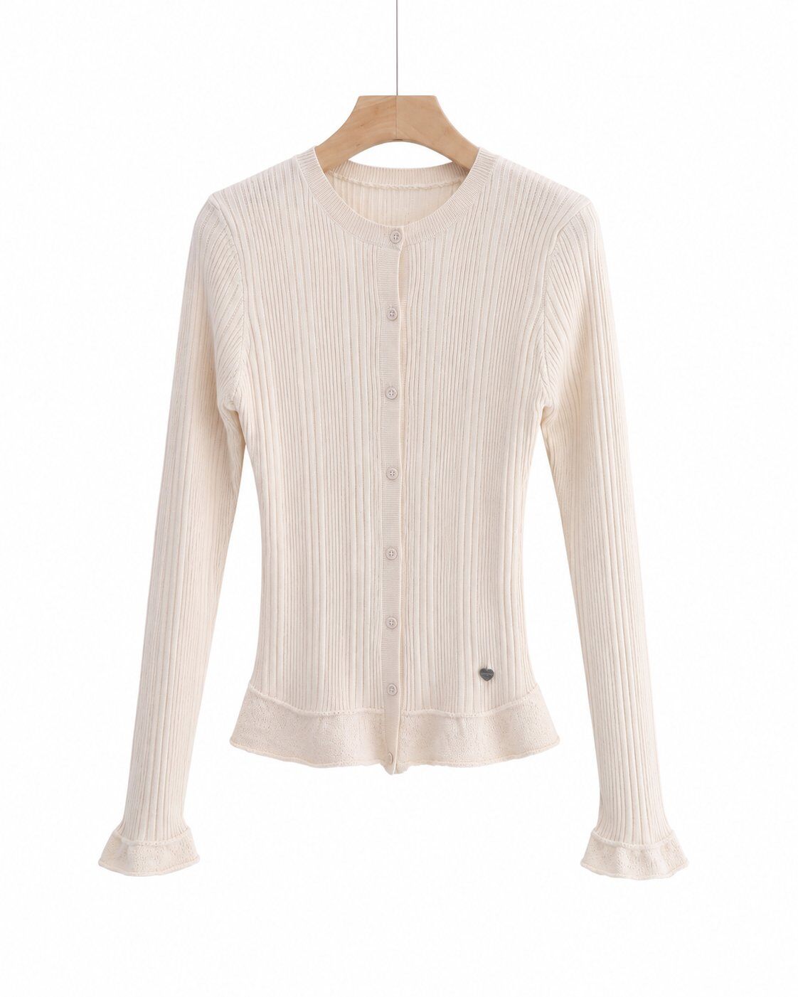 Cardigan in Maglia Aderente con Volants - Nero