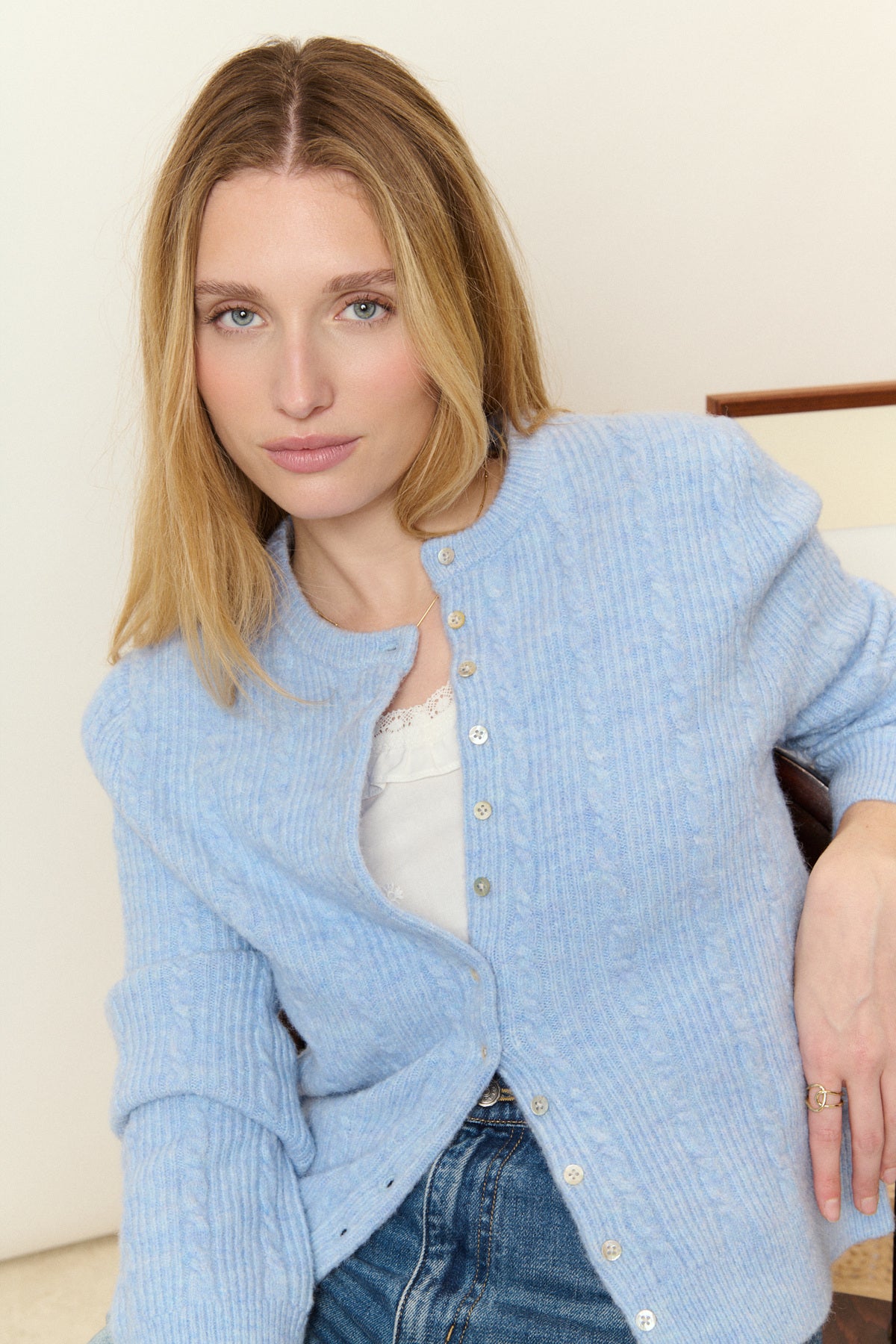 Cardigan in Maglia Intrecciata in Misto lana