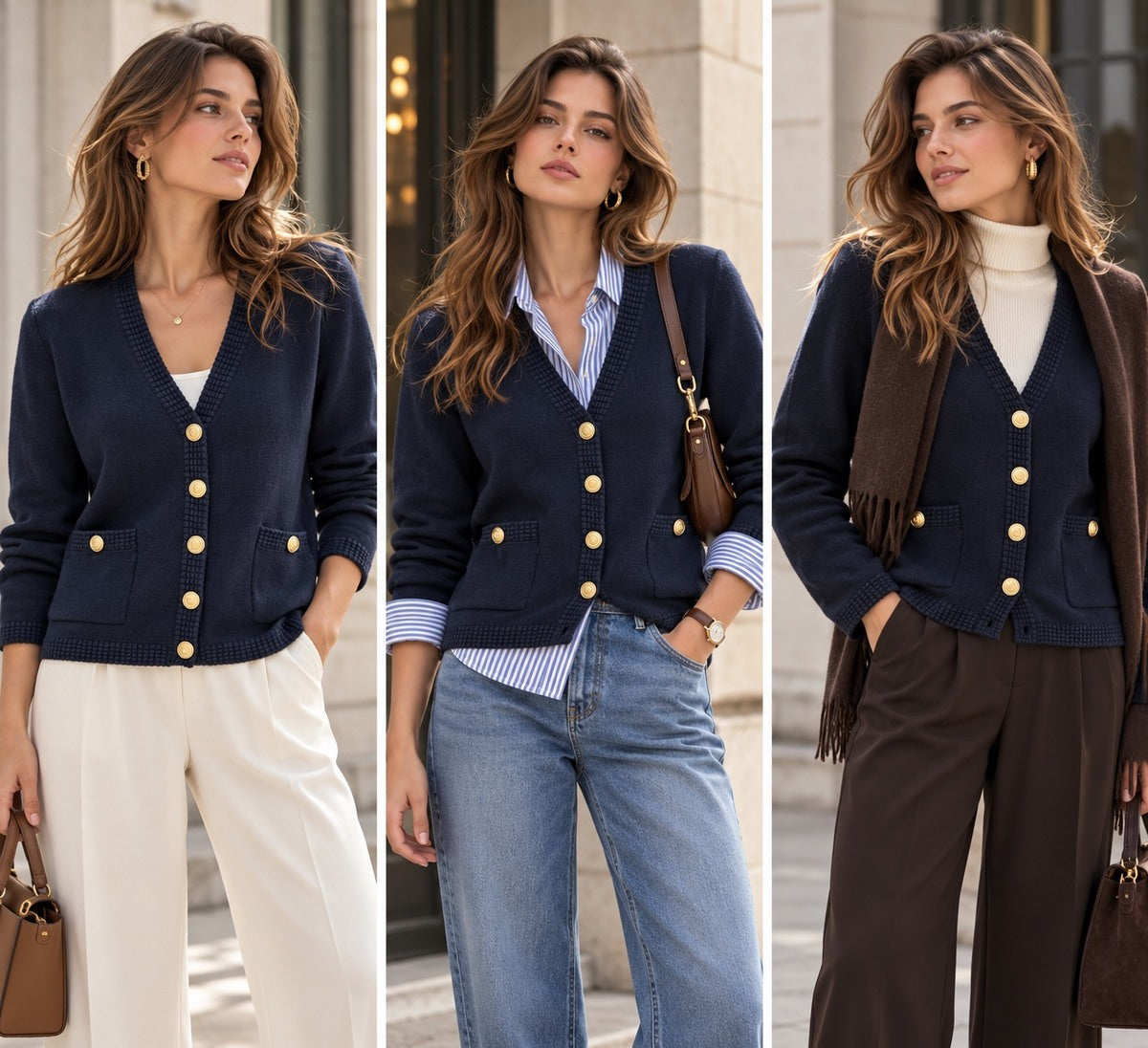 Cardigan in Maglia - Bianco, Panna, Blu, Grigio, Marrone, Nero, Bordeaux