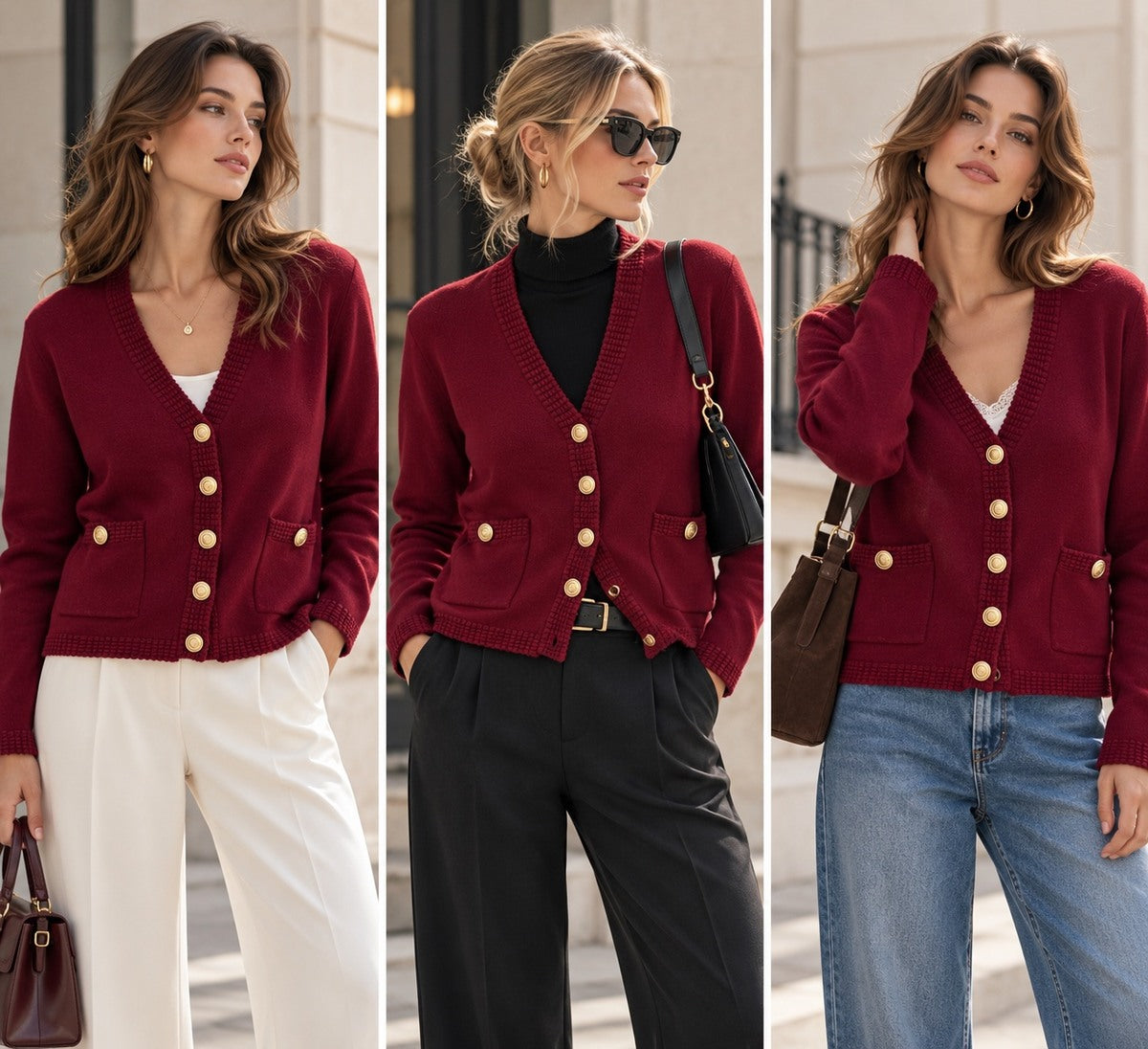 Cardigan in Maglia - Bianco, Panna, Blu, Grigio, Marrone, Nero, Bordeaux