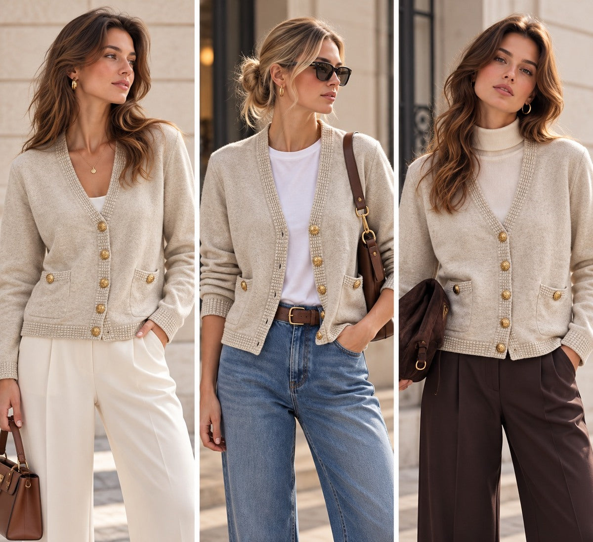 Cardigan in Maglia - Bianco, Panna, Blu, Grigio, Marrone, Nero, Bordeaux