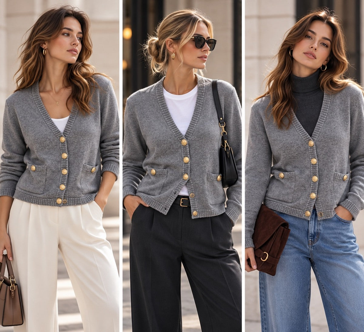 Cardigan in Maglia - Bianco, Panna, Blu, Grigio, Marrone, Nero, Bordeaux