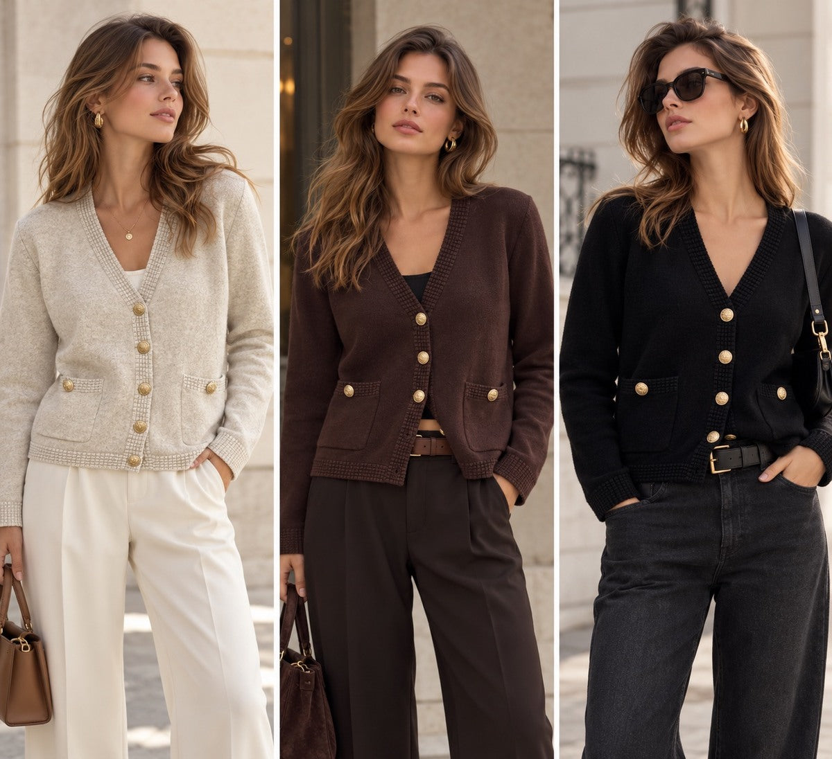 Cardigan in Maglia - Bianco, Panna, Blu, Grigio, Marrone, Nero, Bordeaux