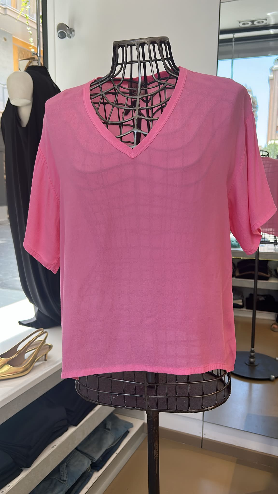 Blusa Essenziale in Misto Viscosa e Rayon - Rosa, Turchese